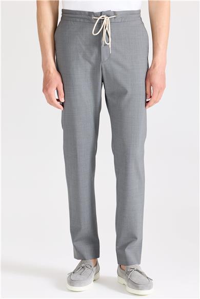 Gri Bağcıklı Yün Pantolon 