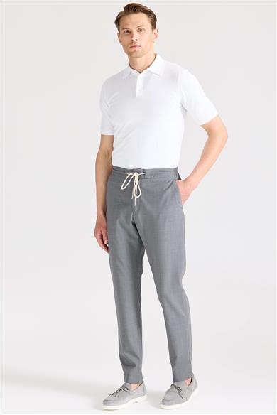 Gri Bağcıklı Yün Pantolon 