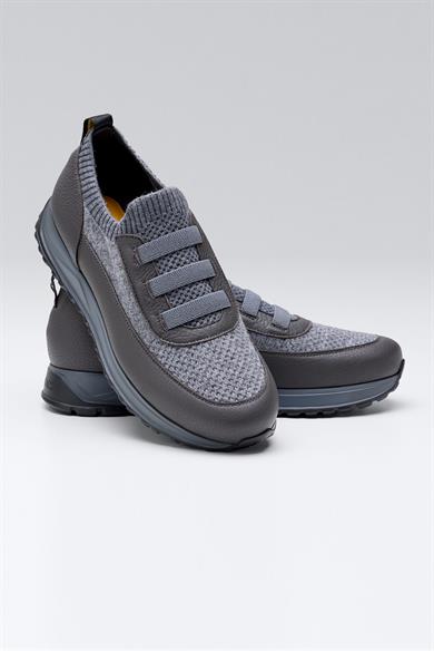 Gri Bağcıksız Örgü Deri Sneaker