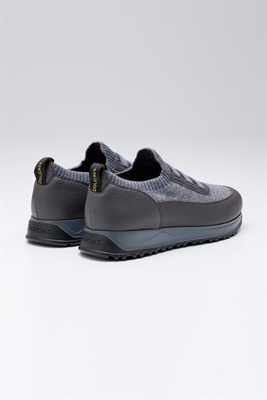 Gri Bağcıksız Örgü Deri Sneaker