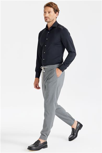 Gri Beli Kordonlu Yün Pantolon