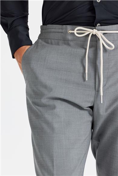 Gri Beli Kordonlu Yün Pantolon