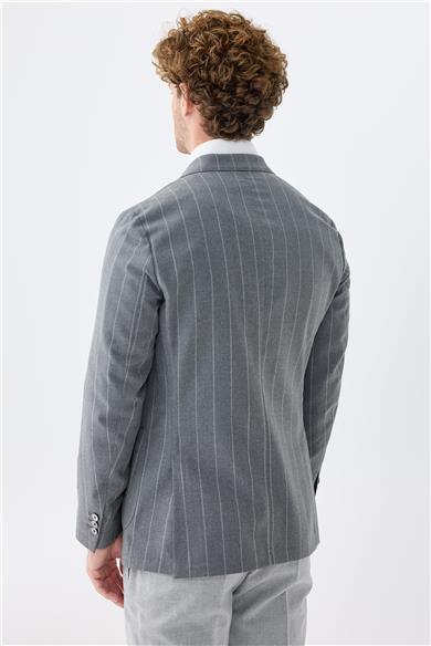 Gri Çizgili Yün Ceket