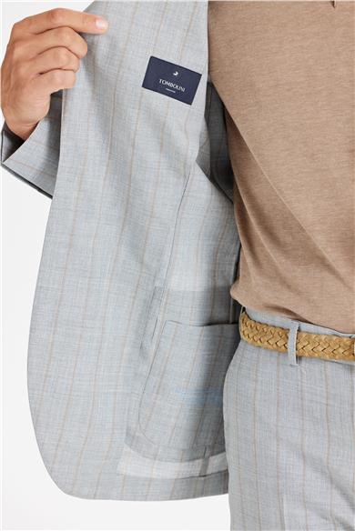 Gri Kahve Çizgili Yün İpek Takım Elbise