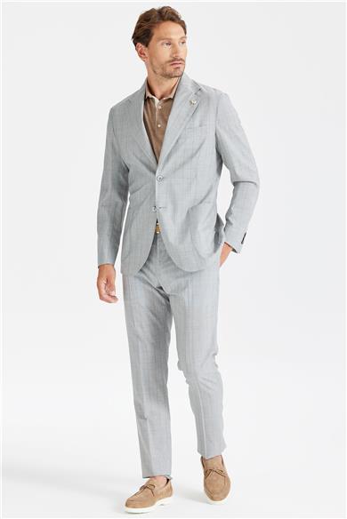 Gri Kahve Çizgili Yün İpek Takım Elbise