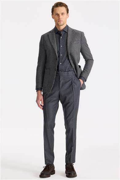 Gri Kahverengi Kareli Yün Ceket