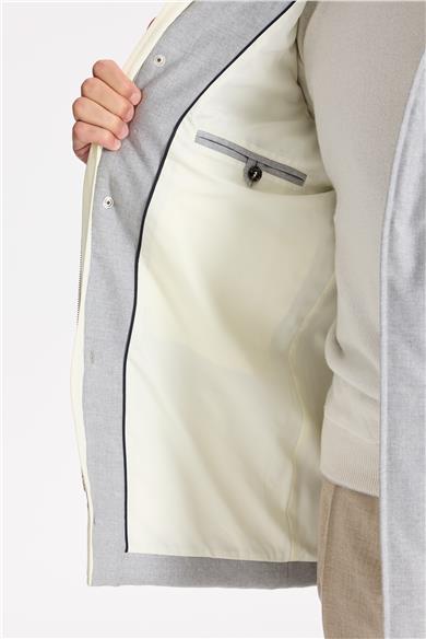 Gri Kapüşonlu Yün Kaban 