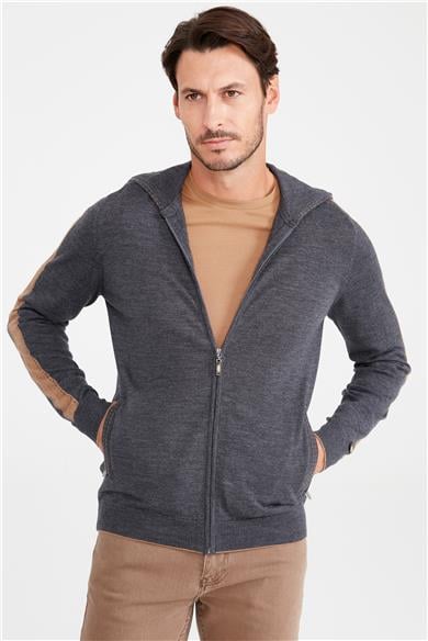 Gri Kapüşonlu Yün Triko 