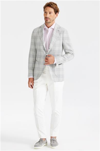 Gri Kareli Yün Keten Ceket