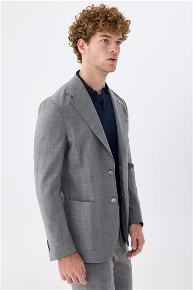 Gri Kareli Yün Takım Elbise