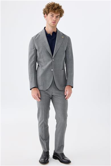 Gri Kareli Yün Takım Elbise