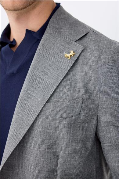 Gri Kareli Yün Takım Elbise