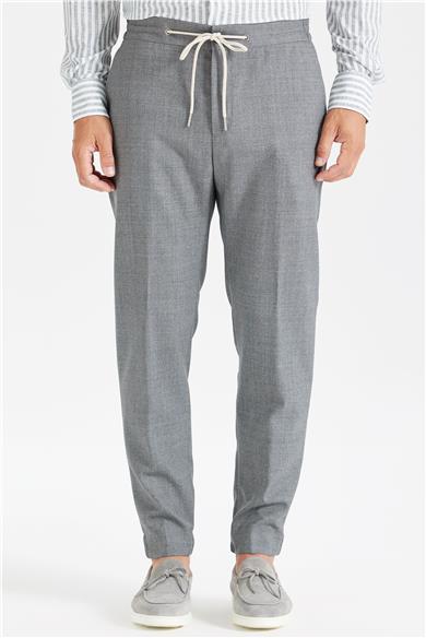 Gri Kırçıllı Beli Kordonlu Yün Pantolon