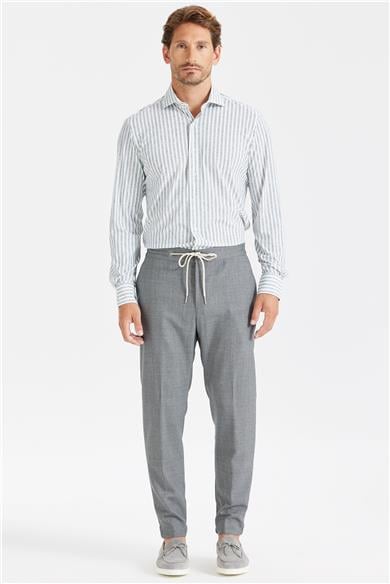 Gri Kırçıllı Beli Kordonlu Yün Pantolon