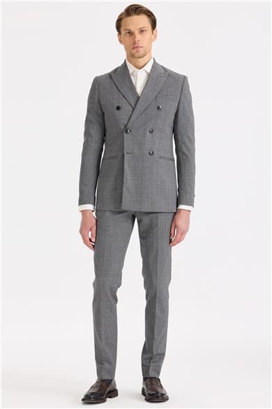 Gri Kruvaze Yün Takım Elbise