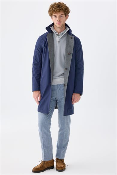 Gri Lacivert Çift Taraflı Kaşmir Kaban