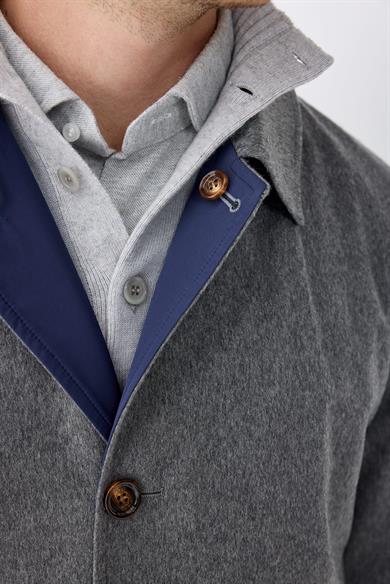 Gri Lacivert Çift Taraflı Kaşmir Kaban