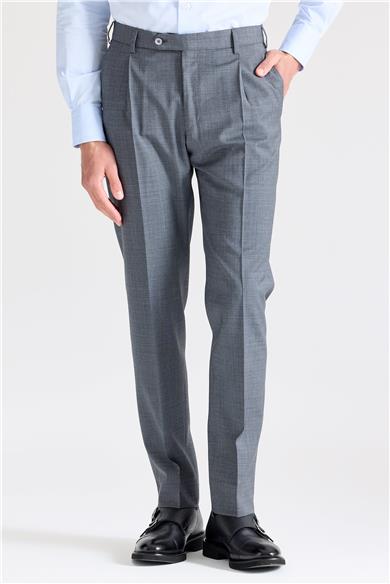 Gri Mavi Desenli Saf Yün Pantolon