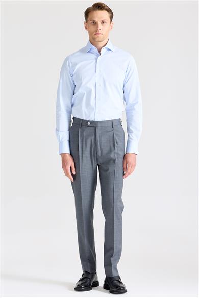 Gri Mavi Desenli Saf Yün Pantolon