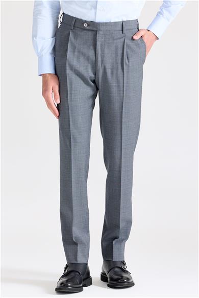 Gri Mavi Desenli Saf Yün Pantolon