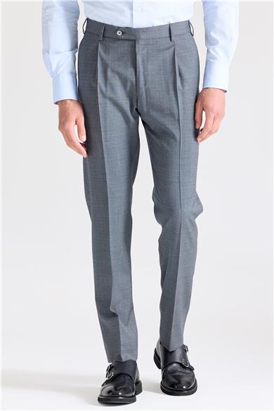 Gri Mavi Desenli Saf Yün Pantolon