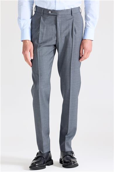 Gri Mavi Desenli Saf Yün Pantolon