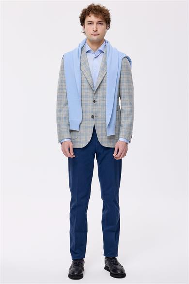 Gri Mavi Ekoseli Yün Kaşmir Ceket