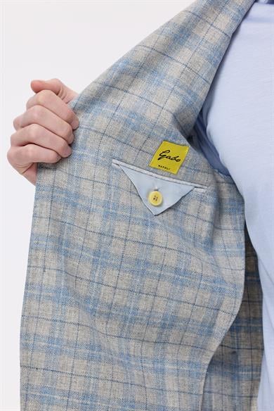 Gri Mavi Ekoseli Yün Kaşmir Ceket