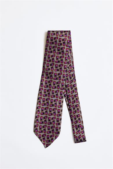 Gri Mor Astarsız 5 Fold İpek Kravat