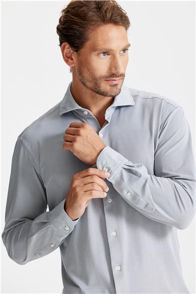 Gri Oxford Teknik Kumaş Gömlek