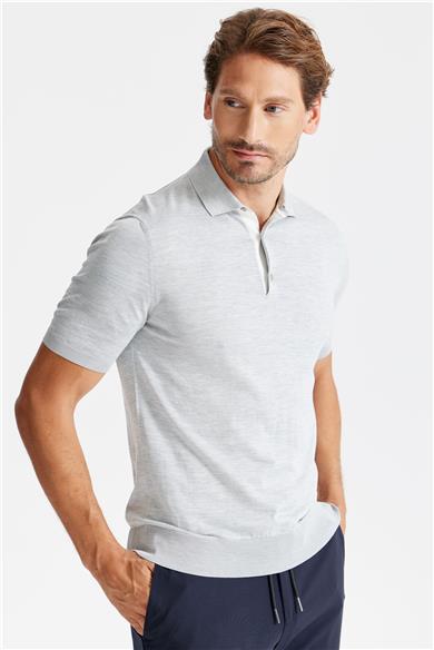 Gri Polo Yaka Pamuk İpek Triko