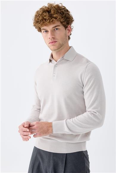 Gri Polo Yaka Yün İpek Kaşmir Triko