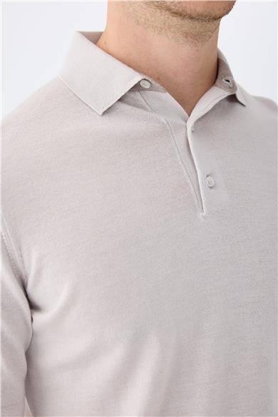 Gri Polo Yaka Yün İpek Kaşmir Triko