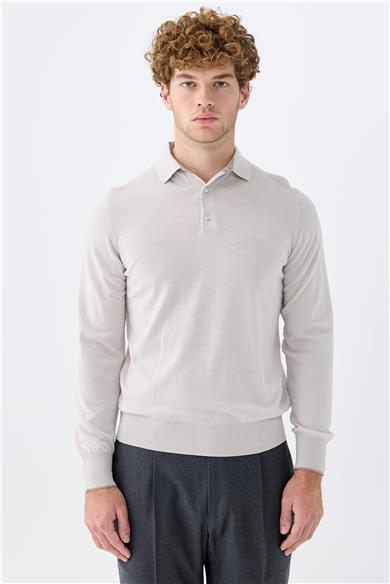 Gri Polo Yaka Yün İpek Kaşmir Triko