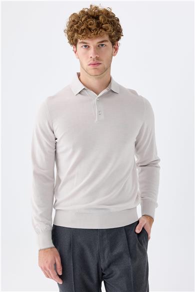 Gri Polo Yaka Yün İpek Kaşmir Triko