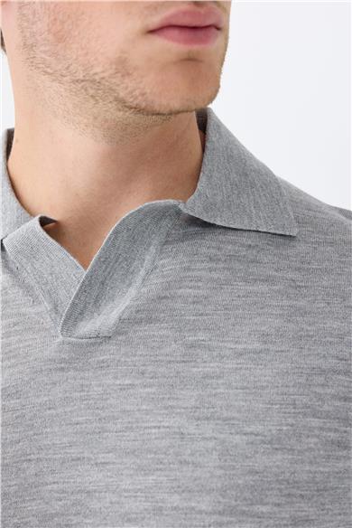 Gri Polo Yaka Yün İpek Kaşmir Triko