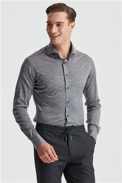 Gri Saf Yün Gömlek 