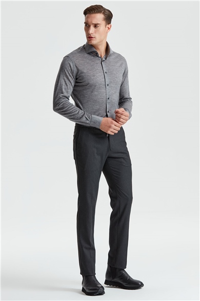 Gri Saf Yün Gömlek 