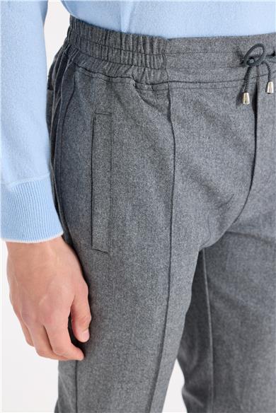 Gri Saf Yün Spor Pantolon
