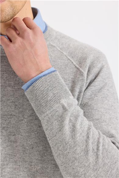 Gri Sıfır Yaka Kaşmir Triko