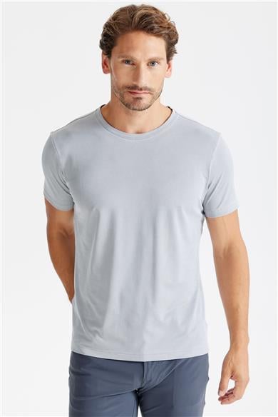 Gri Sıfır Yaka Oxford Teknik Kumaş T-shirt