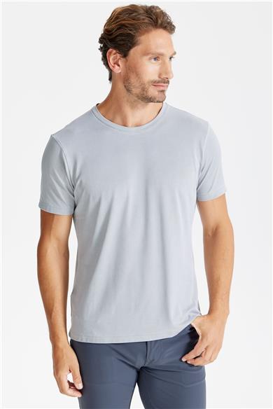 Gri Sıfır Yaka Oxford Teknik Kumaş T-shirt