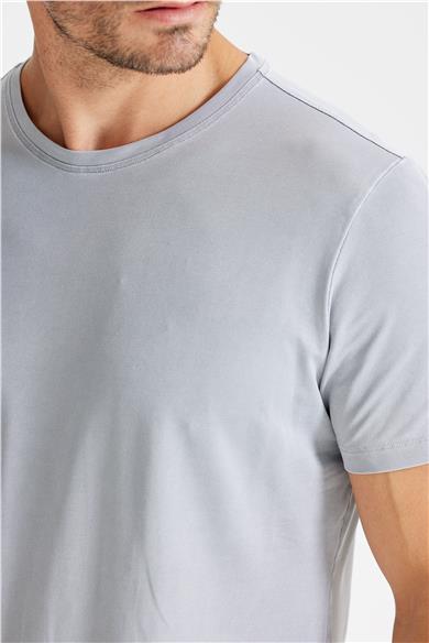 Gri Sıfır Yaka Oxford Teknik Kumaş T-shirt