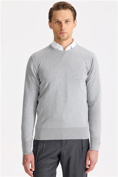 Gri Sıfır Yaka Pamuk Triko
