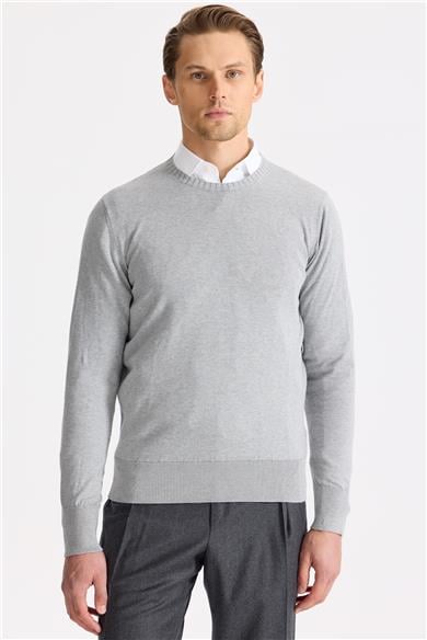 Gri Sıfır Yaka Pamuk Triko