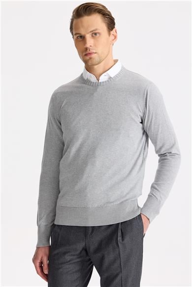 Gri Sıfır Yaka Pamuk Triko