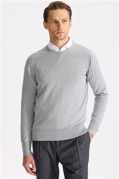 Gri Sıfır Yaka Pamuk Triko