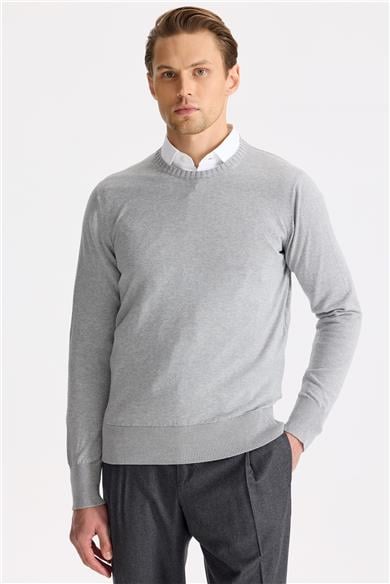 Gri Sıfır Yaka Pamuk Triko