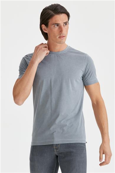 Gri Sıfır Yaka Teknik Kumaş T-shirt