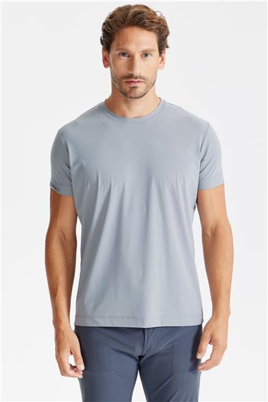 Gri Sıfır Yaka Teknik T-shirt